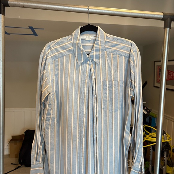 Veronica Beard Tops - Veronica Beard Light Blue and White Vertical Stripe Button-Down Shirt